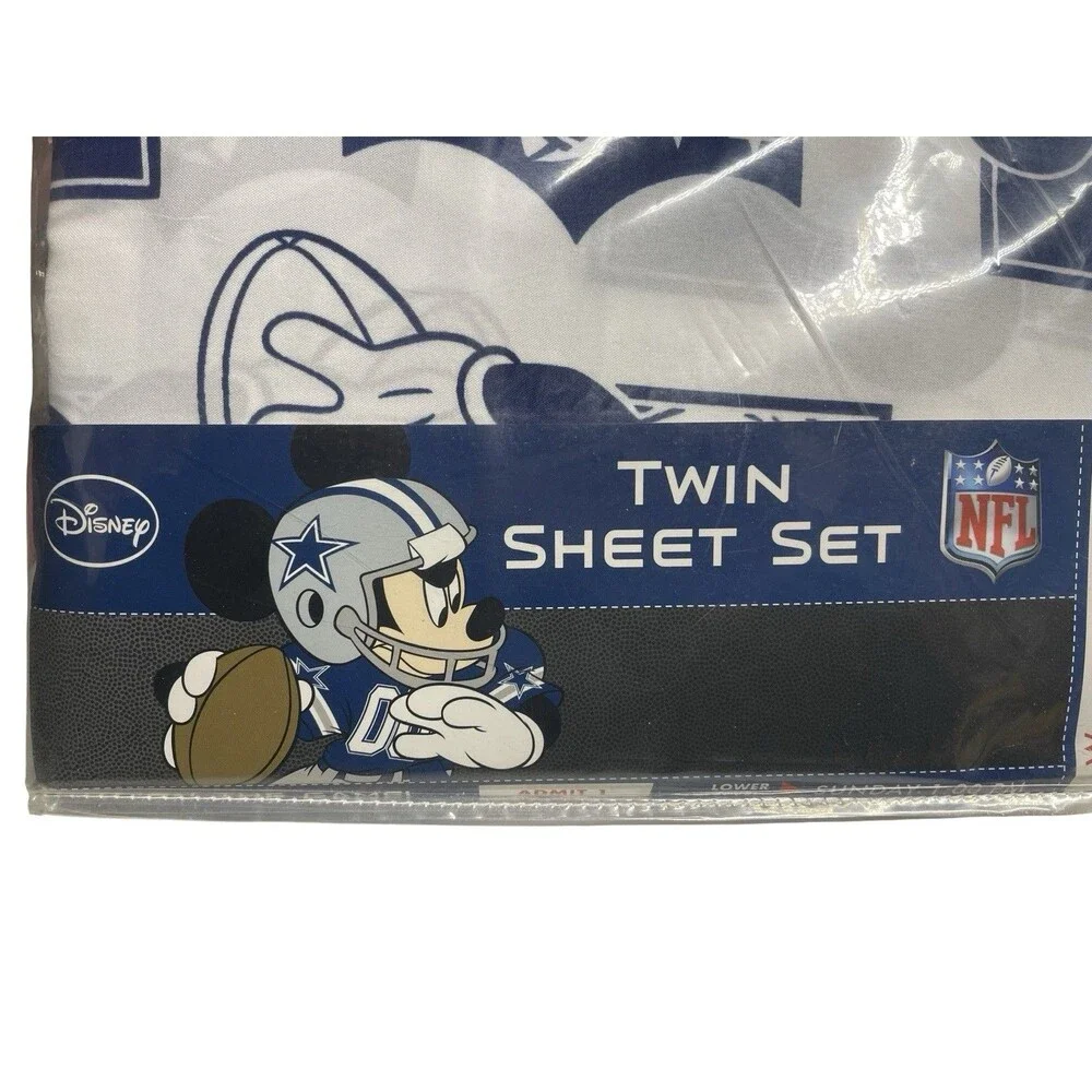 Disney Mickey Mouse NFL Full Sheet Set with Pillow Case Dallas Cowboys Blue NEW